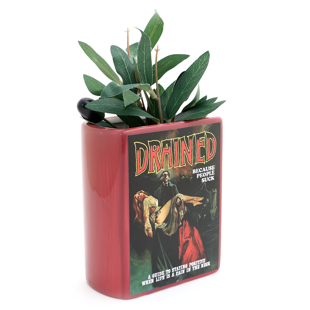 Drained, Dracula book shaped pencil holder, vase, or planter, mature language