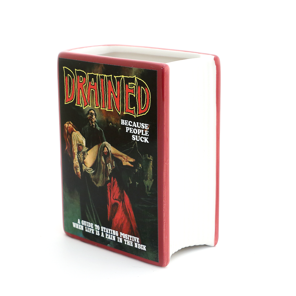Drained, Dracula book shaped pencil holder, vase, or planter, mature language