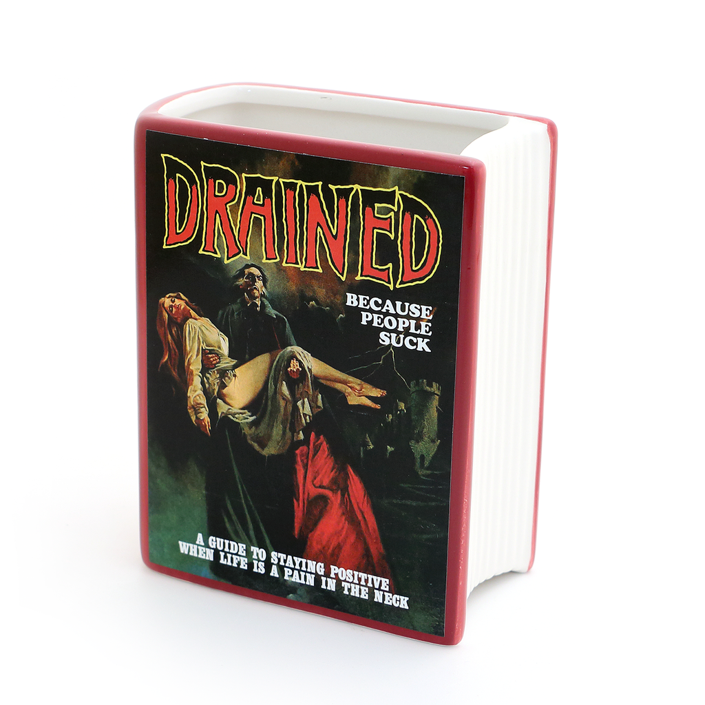 Drained, Dracula book shaped pencil holder, vase, or planter, mature language