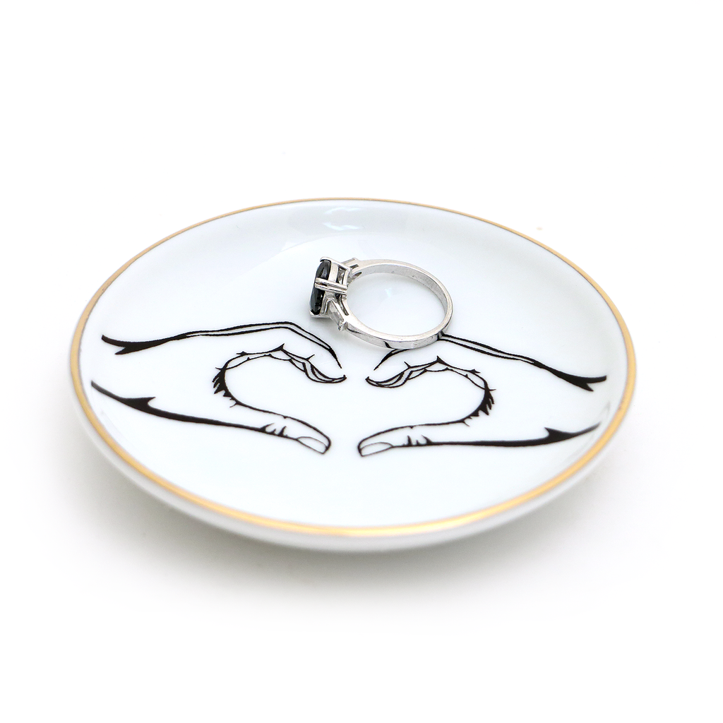 Hand Heart Ring Dish,with 22K Gold, ring holder, trinket dish