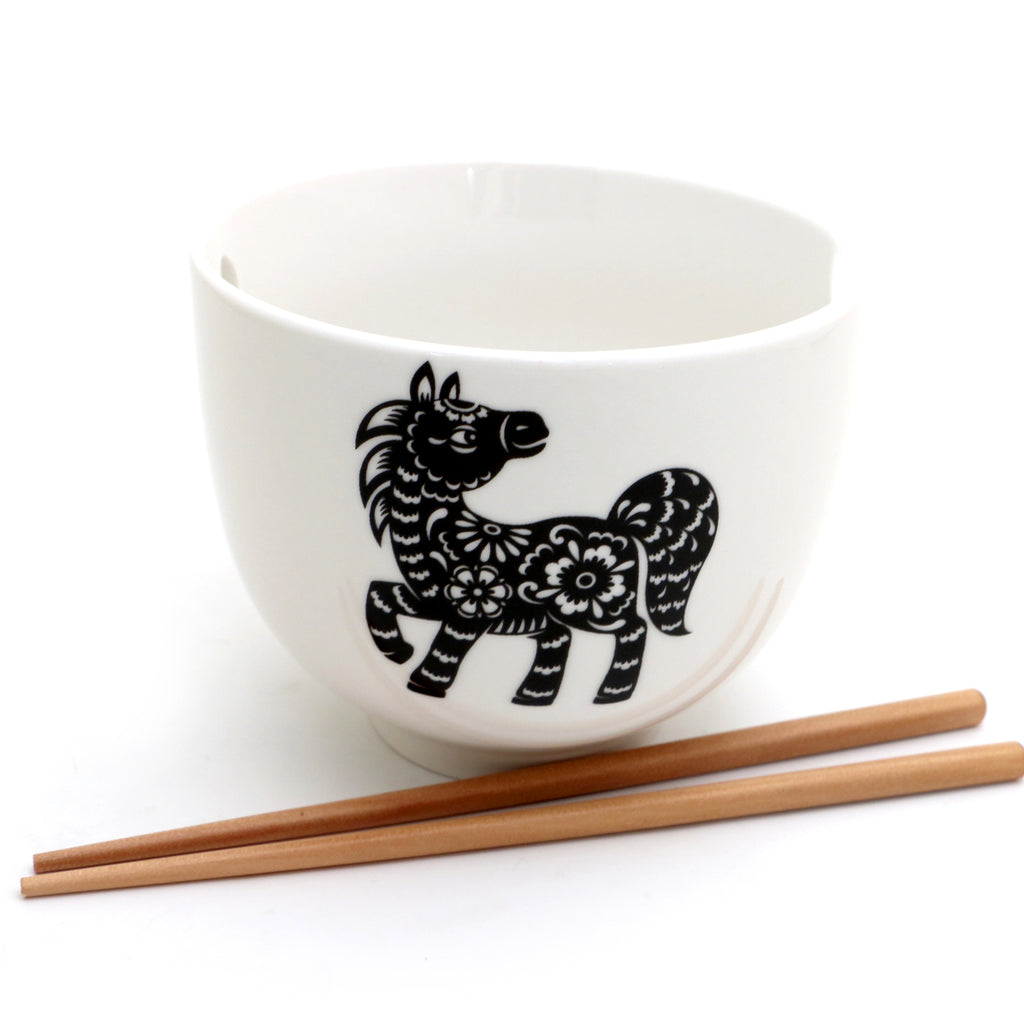 Horse noodle bowl, chopsticks, pho, ramen bowl Chinese Zodiac