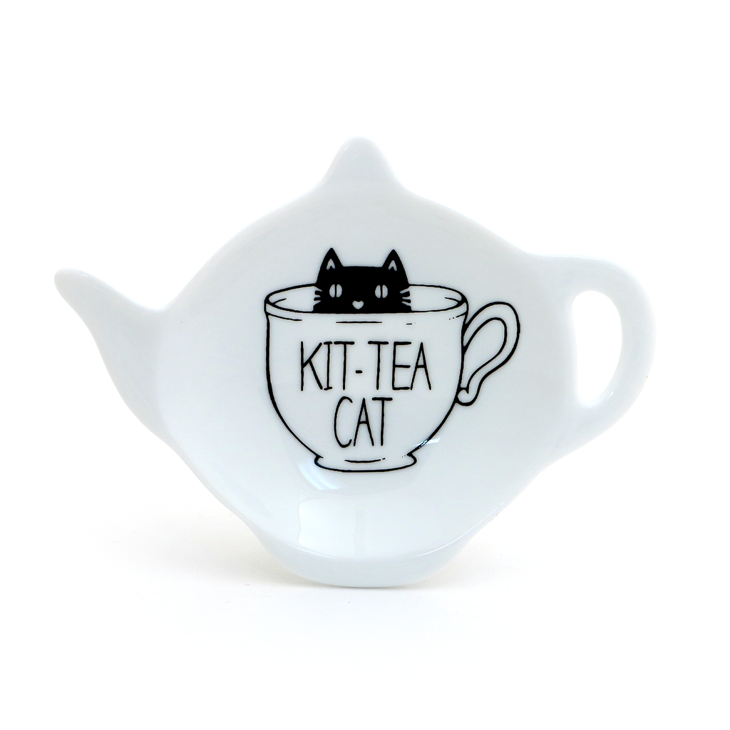 Kit Tea Cat teabag holder, teapot shaped tea bag dish