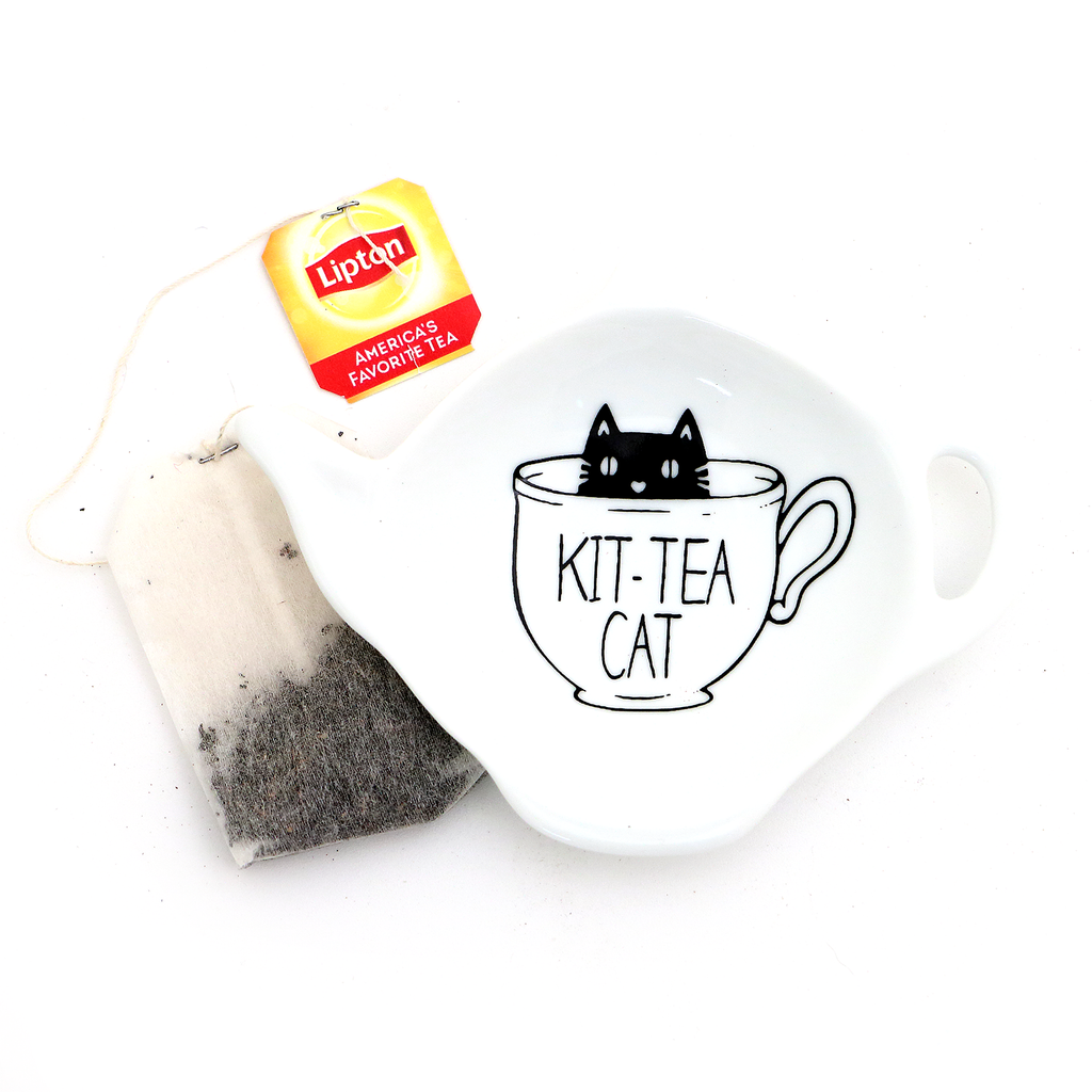 Kit Tea Cat teabag holder, teapot shaped tea bag dish