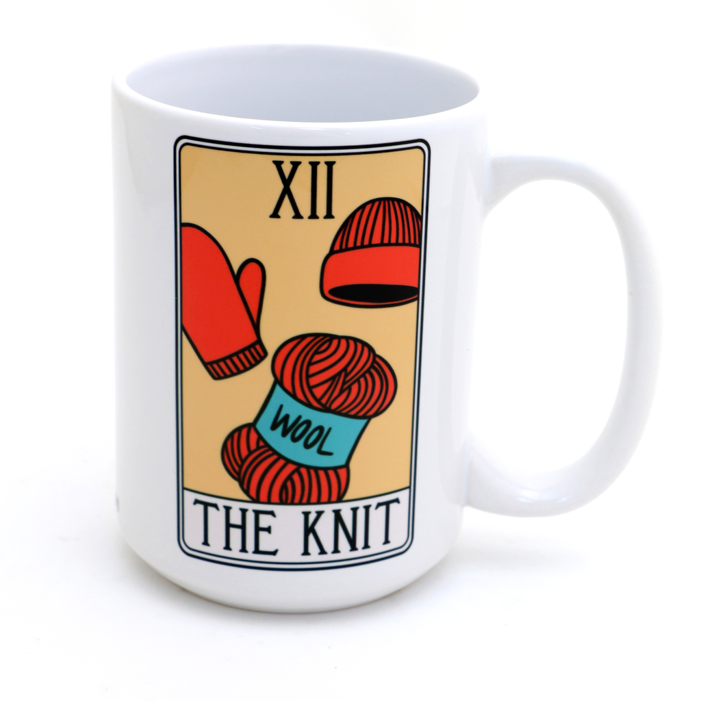The Knit, tarot card mug, funny gift for knitter, knitting mug