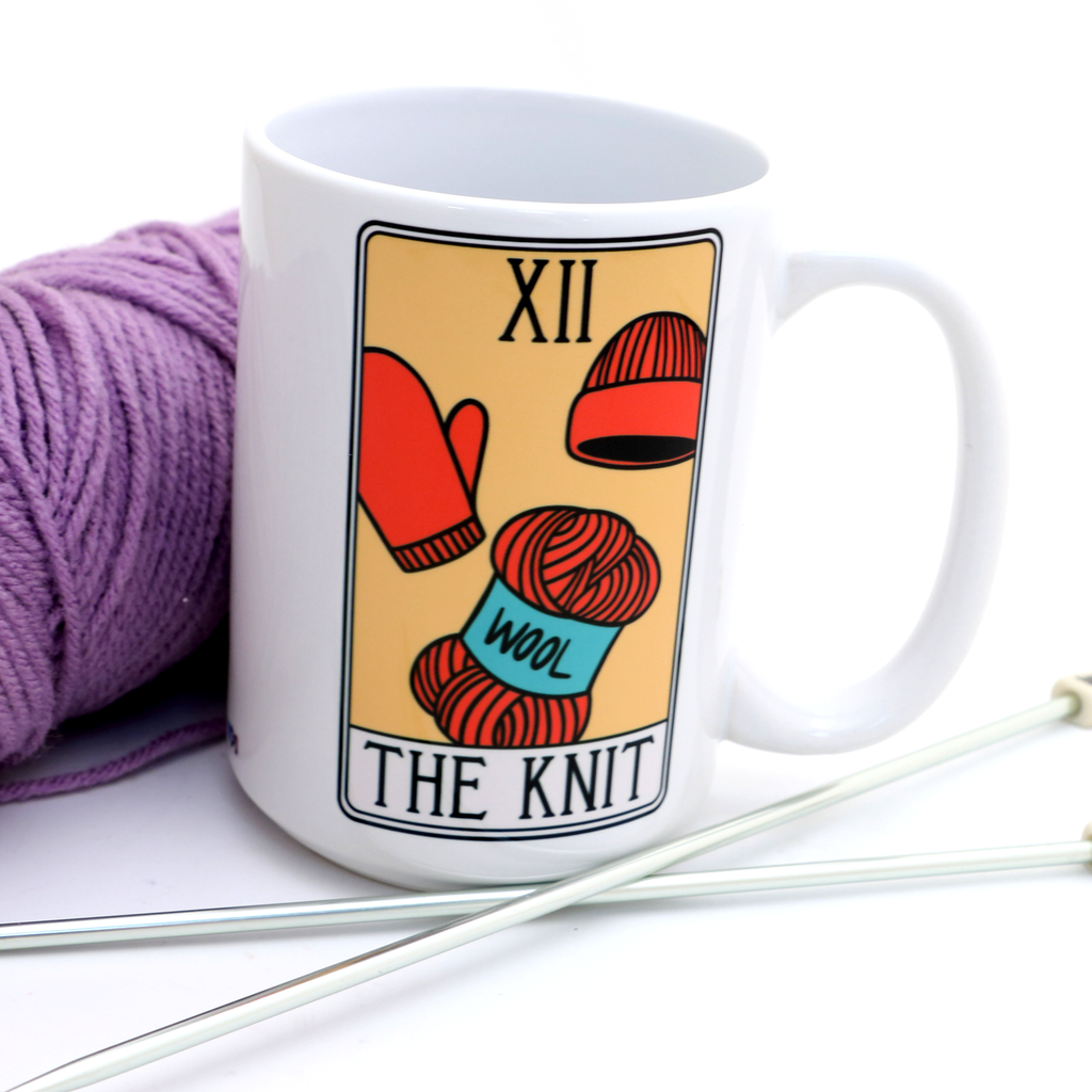 The Knit, tarot card mug, funny gift for knitter, knitting mug