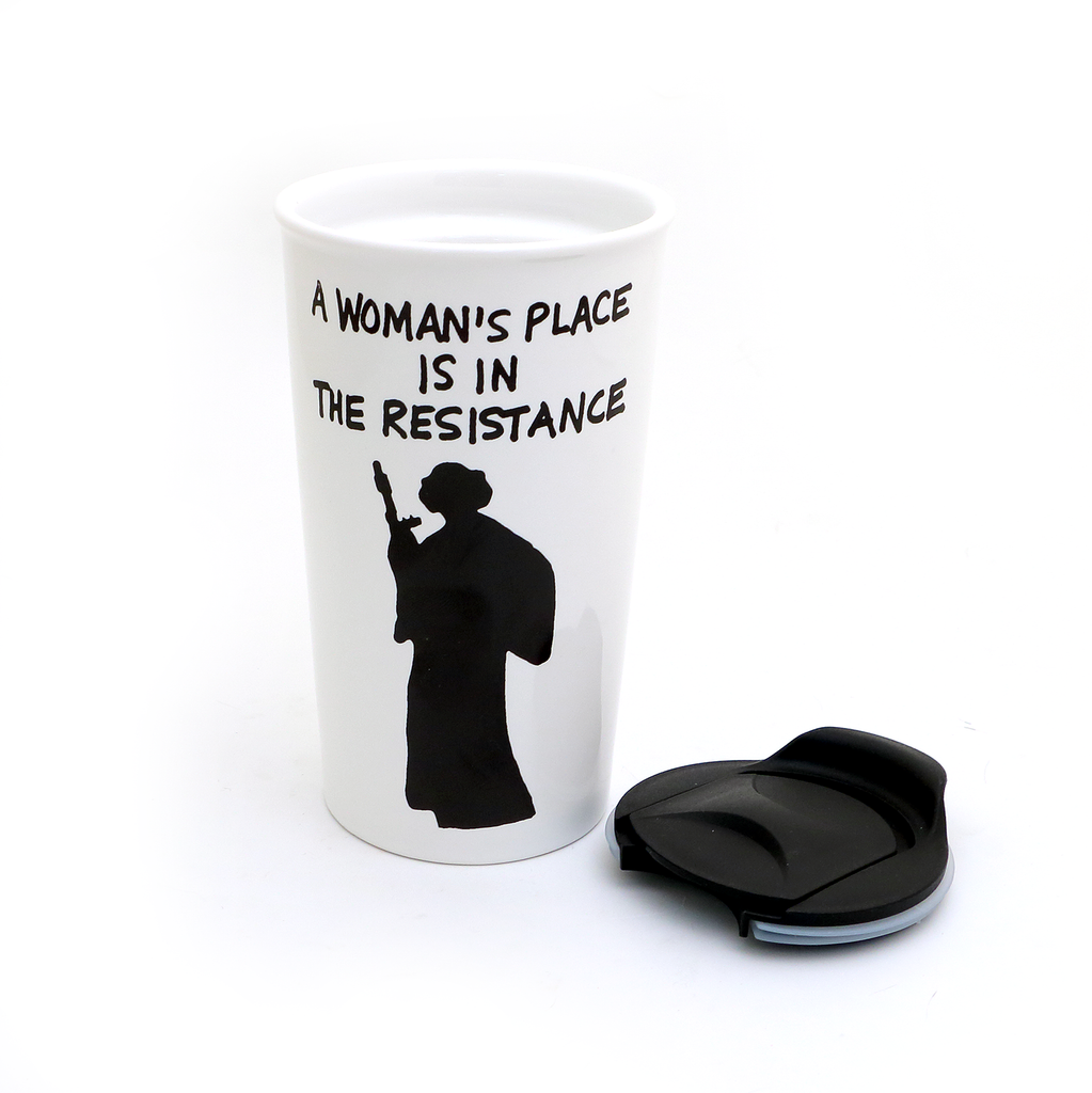 Princess Leia Travel Mug, A woman's place is in the resistance, Star Wars fan art