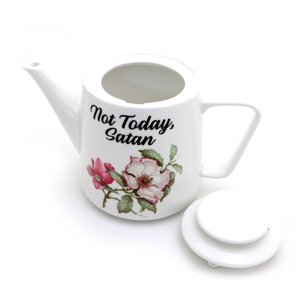 No Today Satan teapot, porcelain, Funny teapot