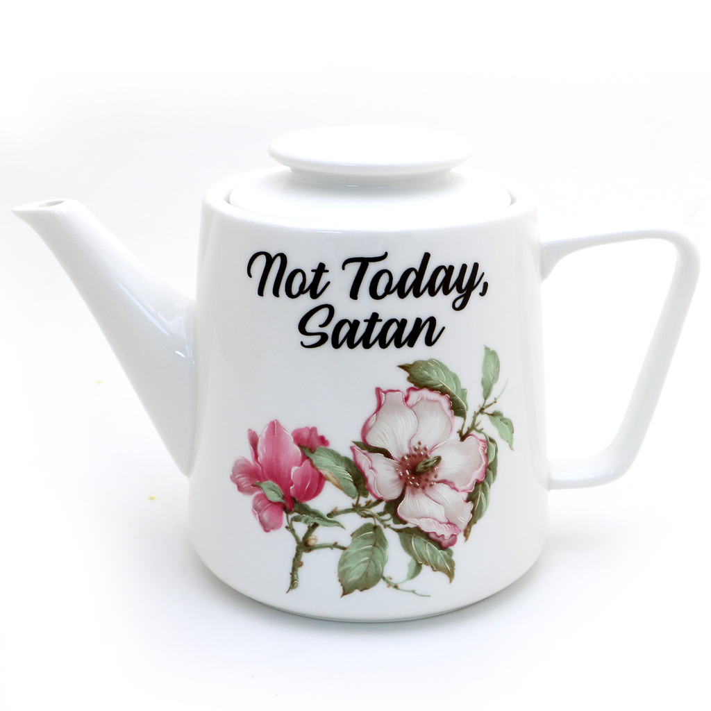No Today Satan teapot, porcelain, Funny teapot