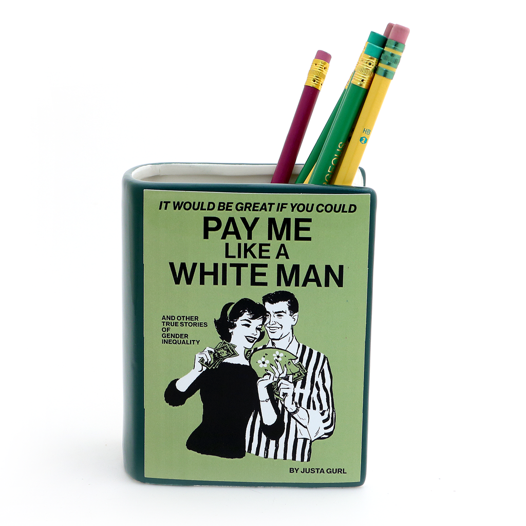 Book vase, Pay Me Like a White Man, Book shaped pencil holder, gift for reader, feminist