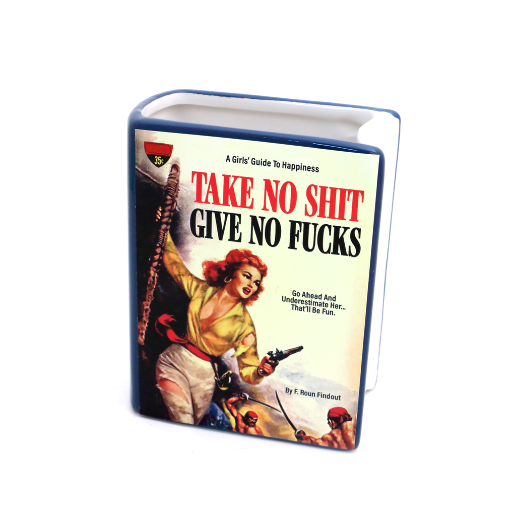 Take no Shit, Give no F's pencil holder, book vase,  planter, pulp novel parody