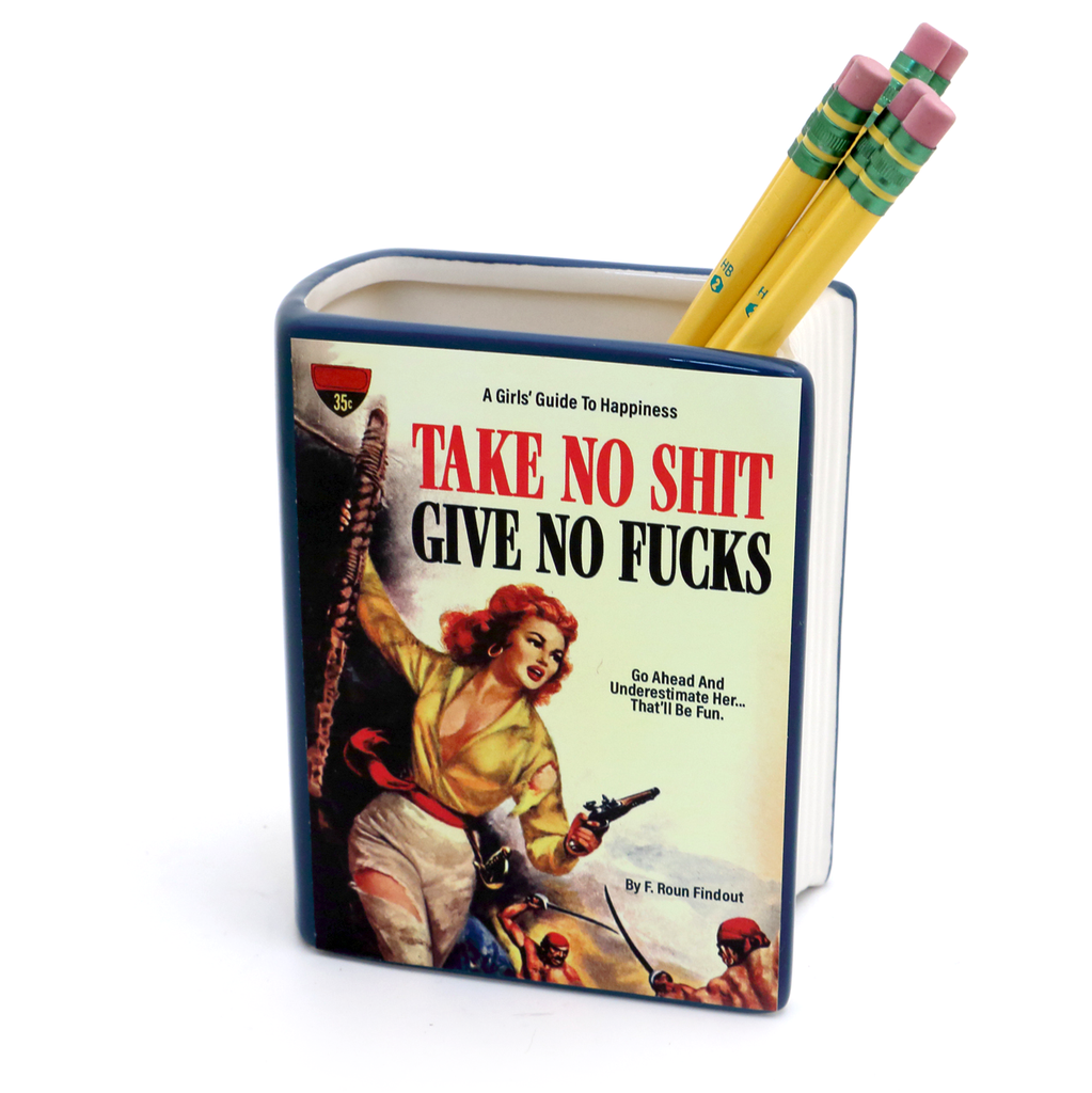 Take no Shit, Give no F's pencil holder, book vase,  planter, pulp novel parody