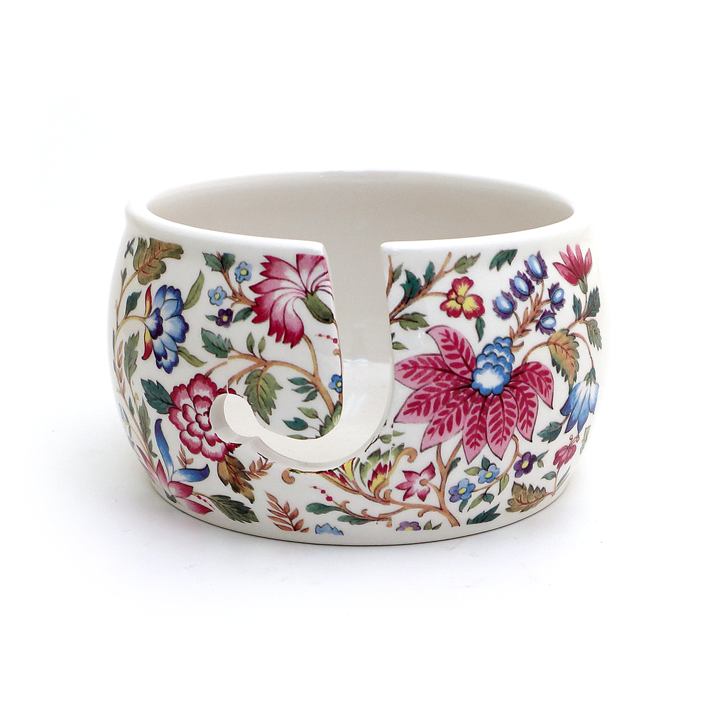 Ceramic Yarn Bowl, Vintage tapestry pattern, gift for someone who knits or crochets
