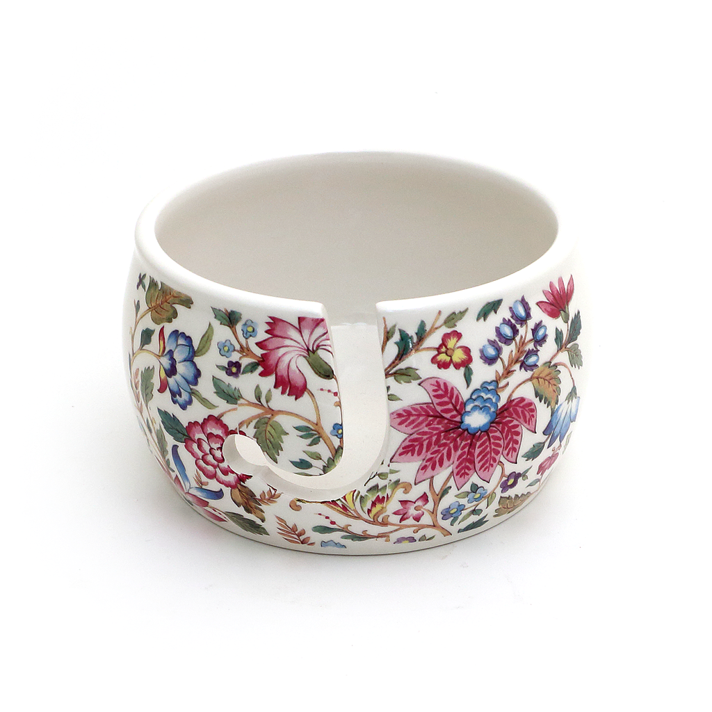 Ceramic Yarn Bowl, Vintage tapestry pattern, gift for someone who knits or crochets