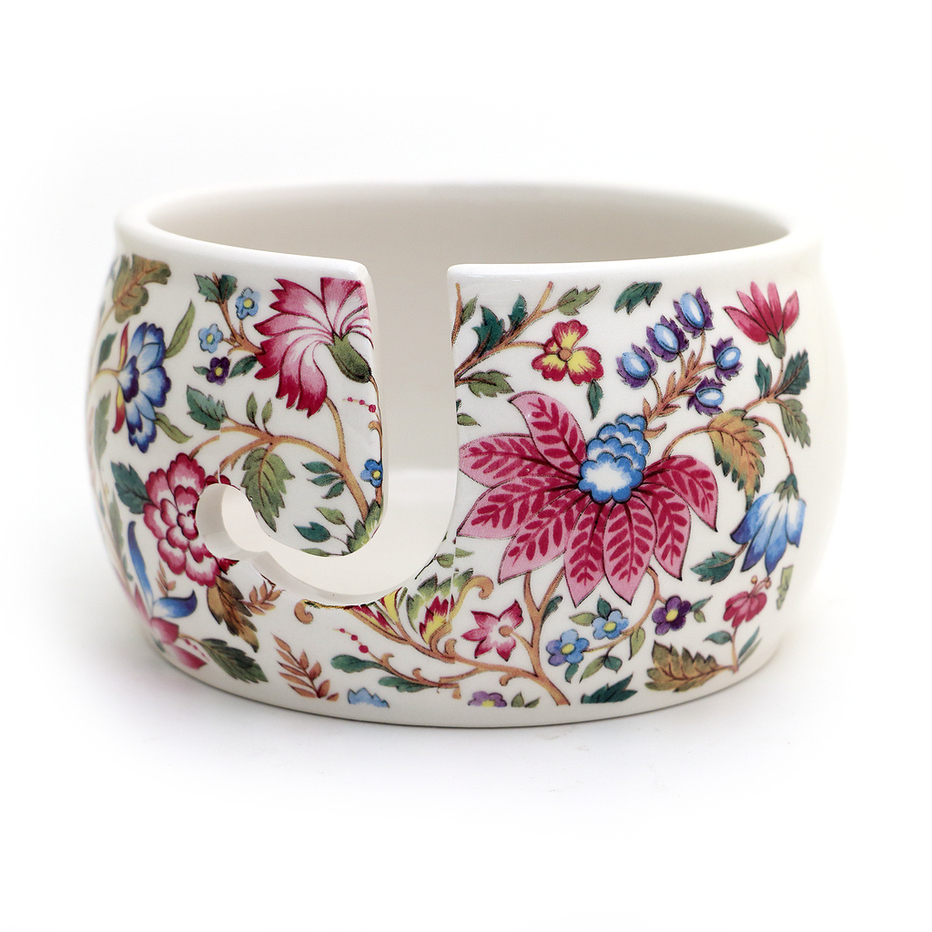 Ceramic Yarn Bowl, Vintage tapestry pattern, gift for someone who knits or crochets