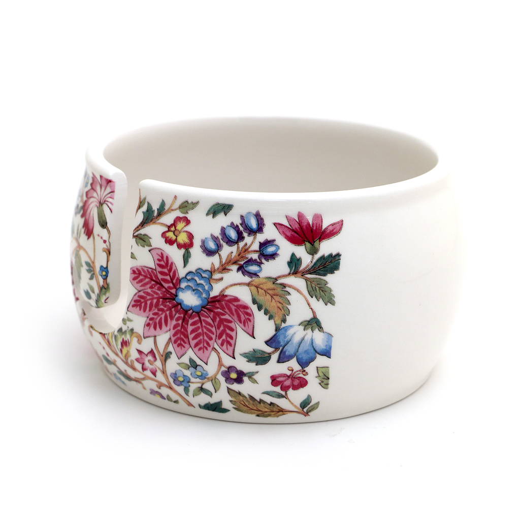 Ceramic Yarn Bowl, Vintage tapestry pattern, gift for someone who knits or crochets