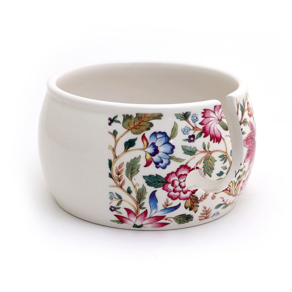 Ceramic Yarn Bowl, Vintage tapestry pattern, gift for someone who knits or crochets