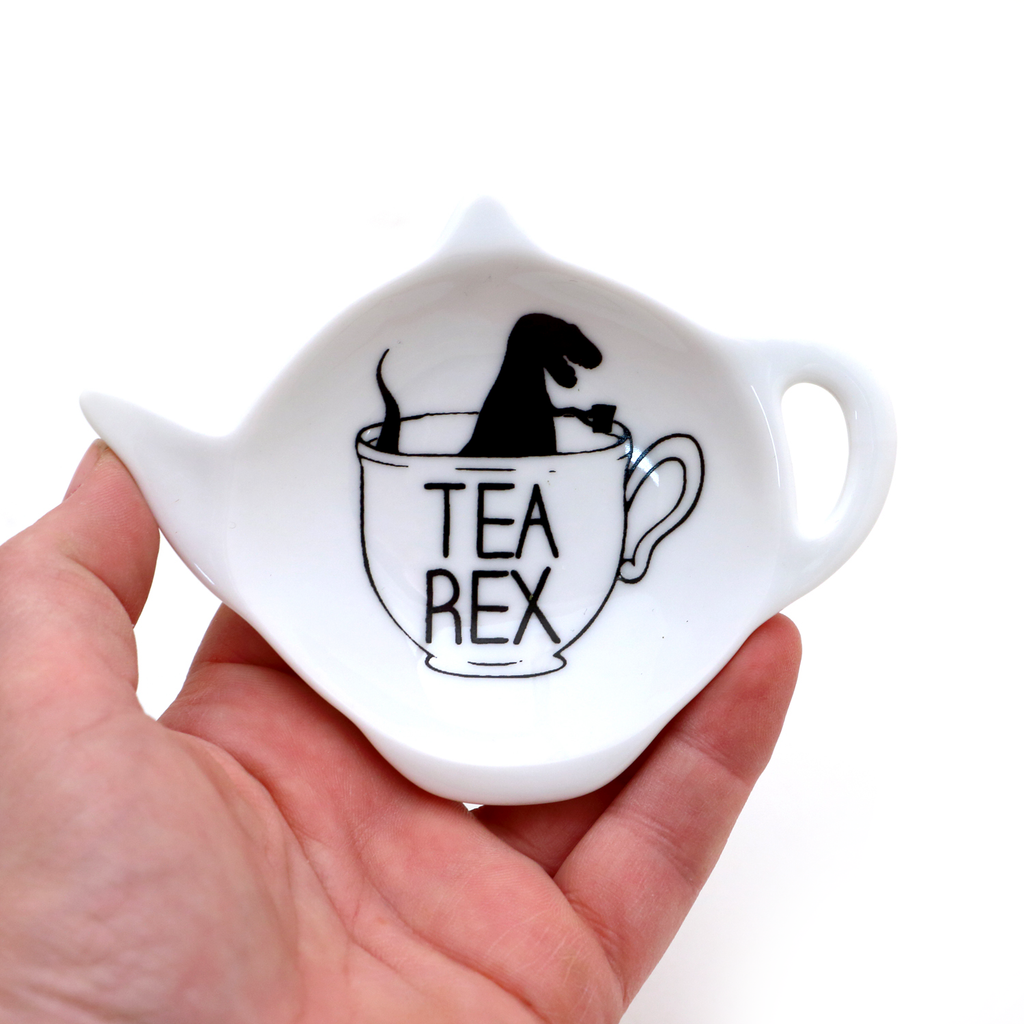 Tea Rex teabag holder, teapot shaped tea bag dish
