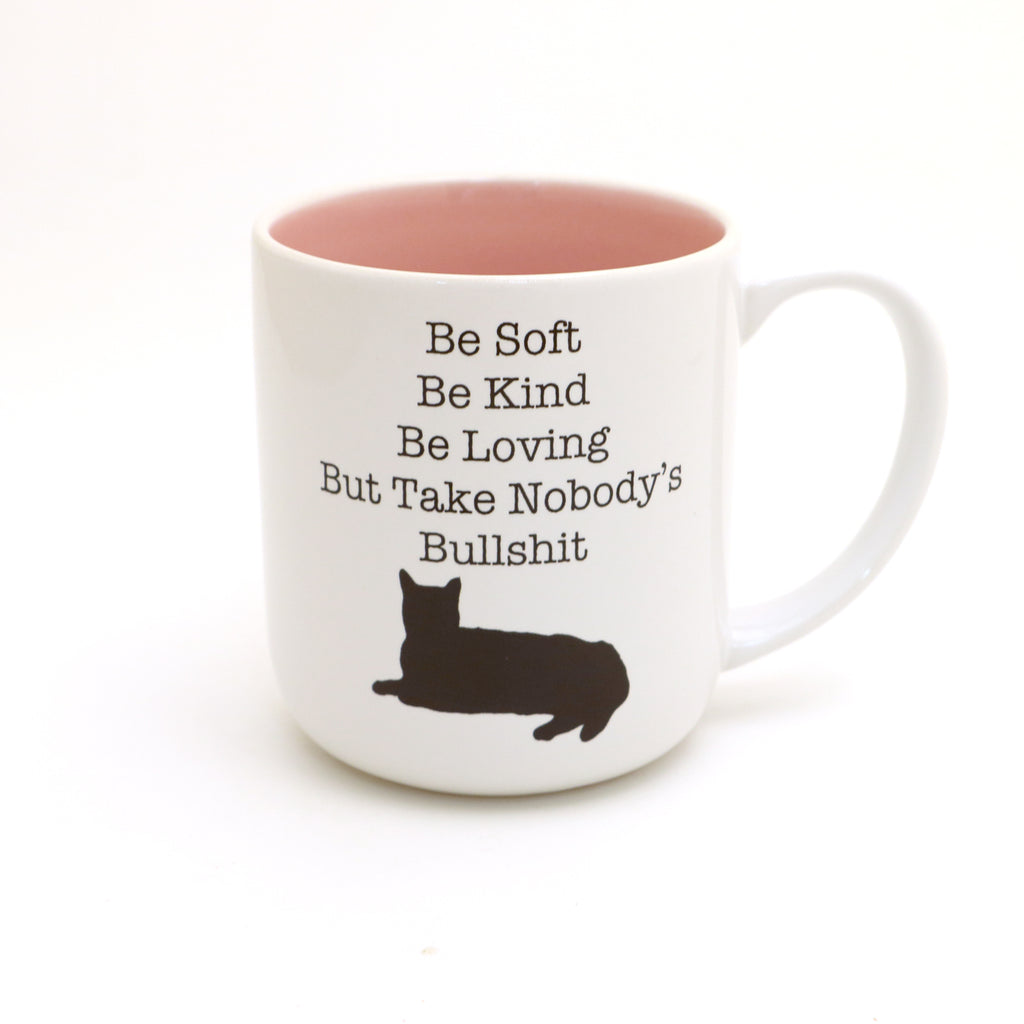 Funny Cat Mug, Take no BS, Be soft be kind, mature language
