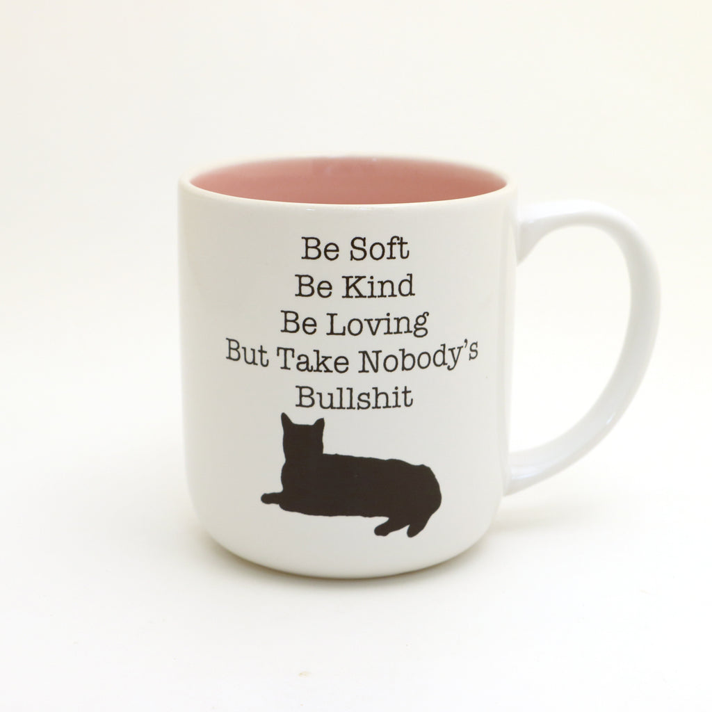 Funny Cat Mug, Take no BS, Be soft be kind, mature language
