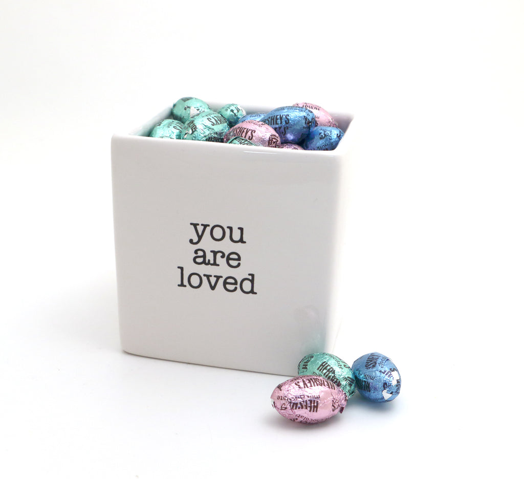 You are Loved, planter, candle holder, pencil cup, square pot, gift for Godparents