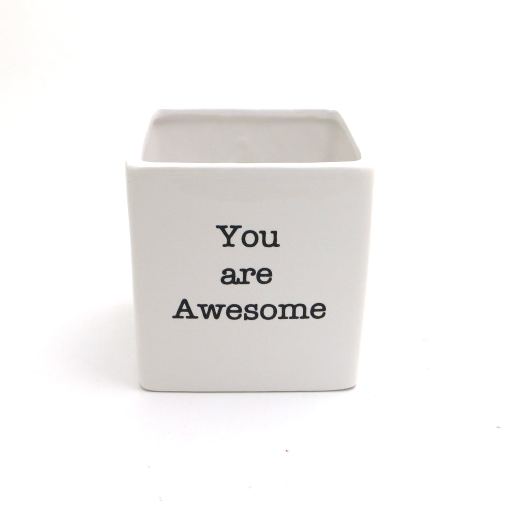 You Are Awesome, planter, candle holder, pencil cup, square pot, vase
