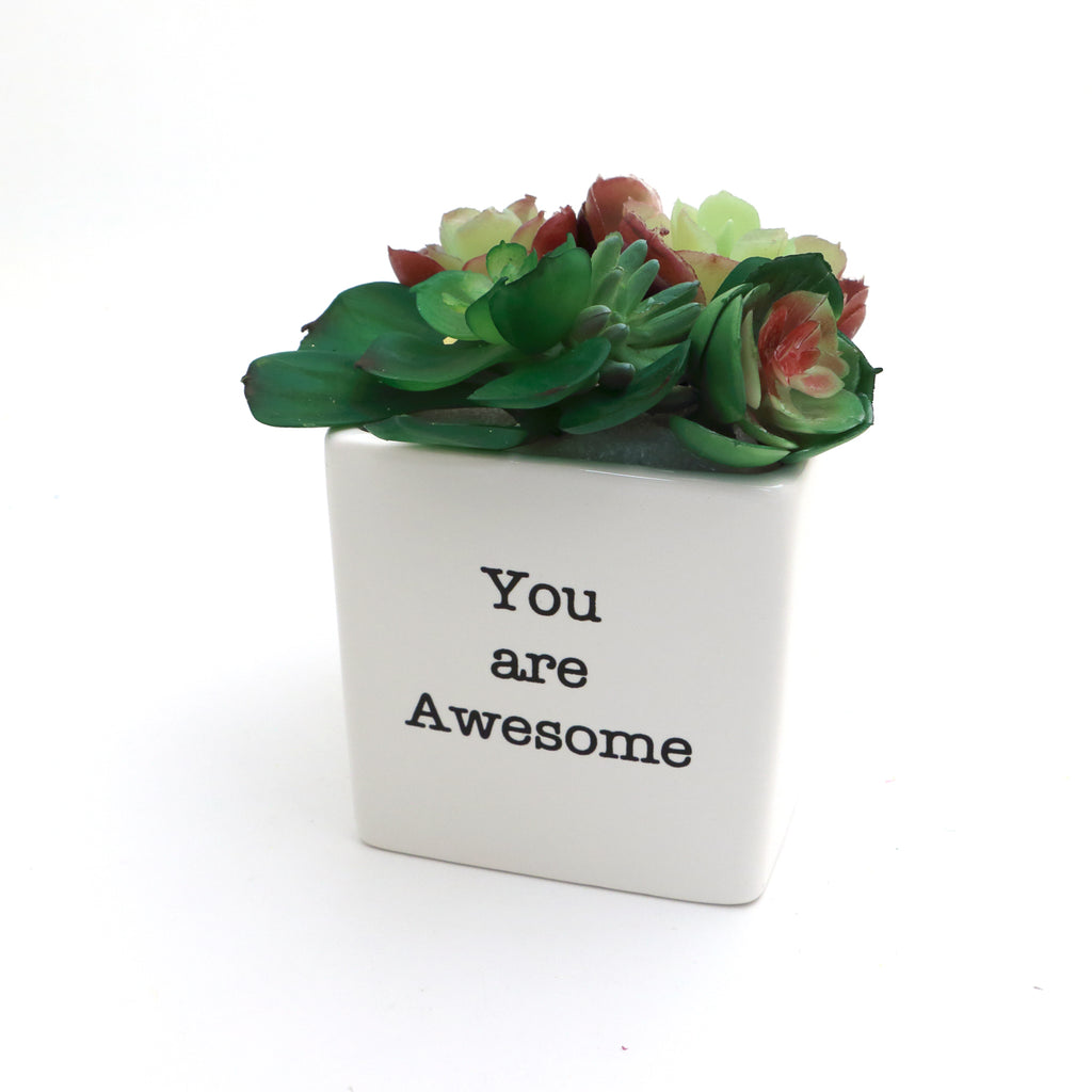 You Are Awesome, planter, candle holder, pencil cup, square pot, vase