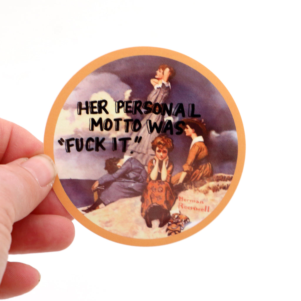 Her Personal Motto sticker, 3 x 3 sticker