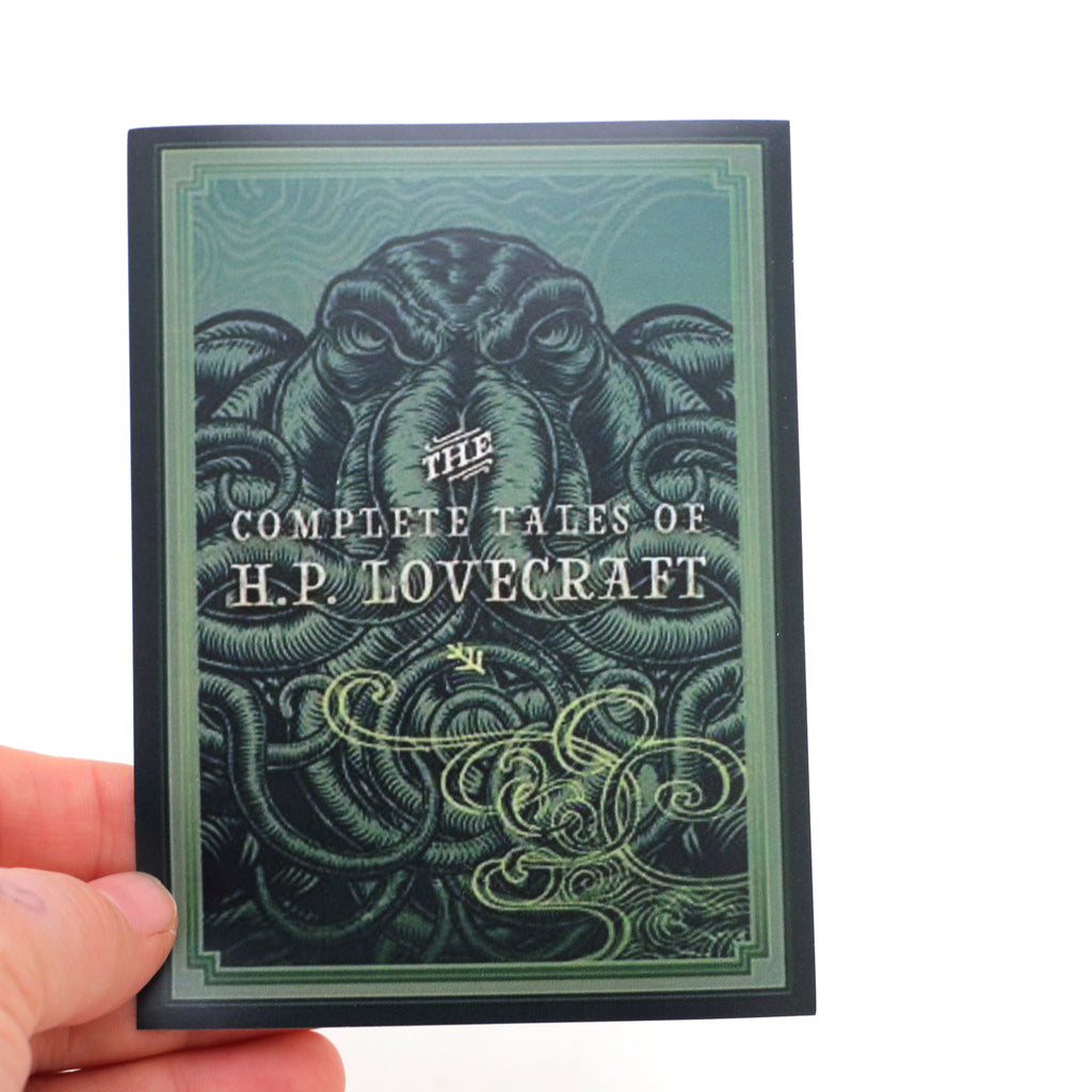 H P Lovecraft book cover sticker, large sticker