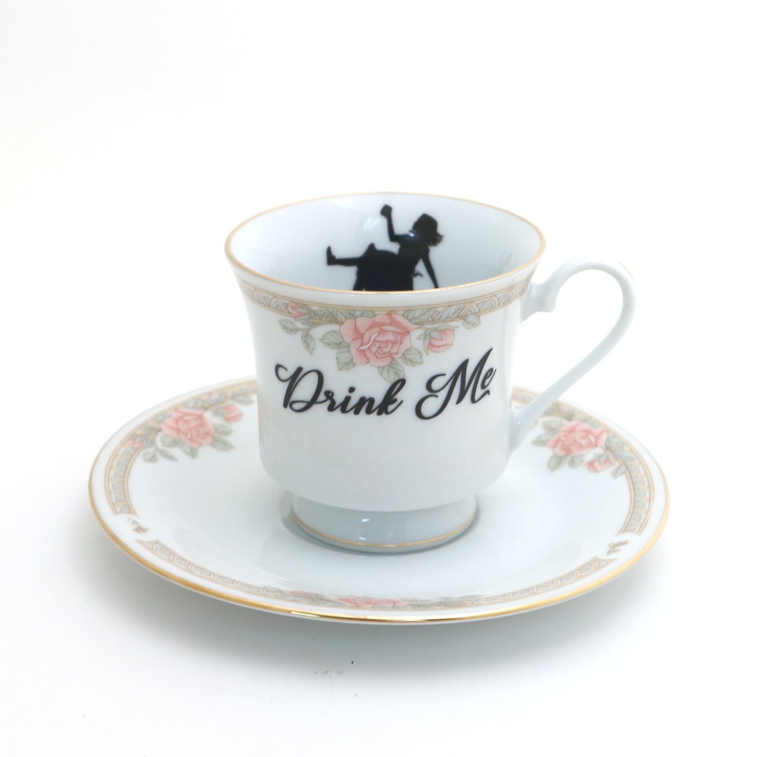 Vintage tea cup, Drink Me, Alice in Wonderland teacup and saucer, upcy –  LennyMud