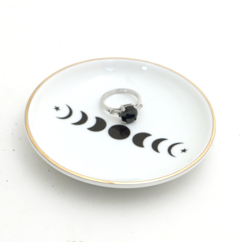 Phases of the Moon ring dish, ring holder with 22 K gold, celestial gifts