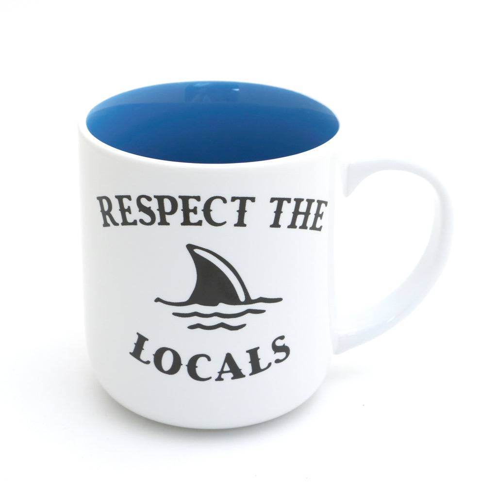 Shark mug, Respect The Locals, Beach cup, Coastal decor