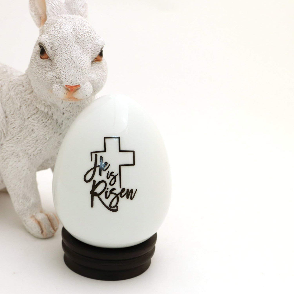 Porcelain egg with stand, Large Easter Egg, He is Risen