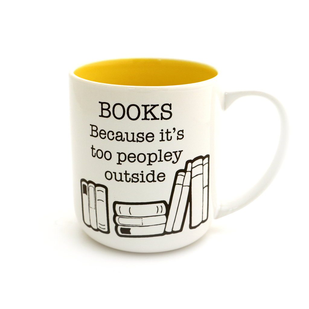 Books mug, gift for introverted reader, Too Peopley outside