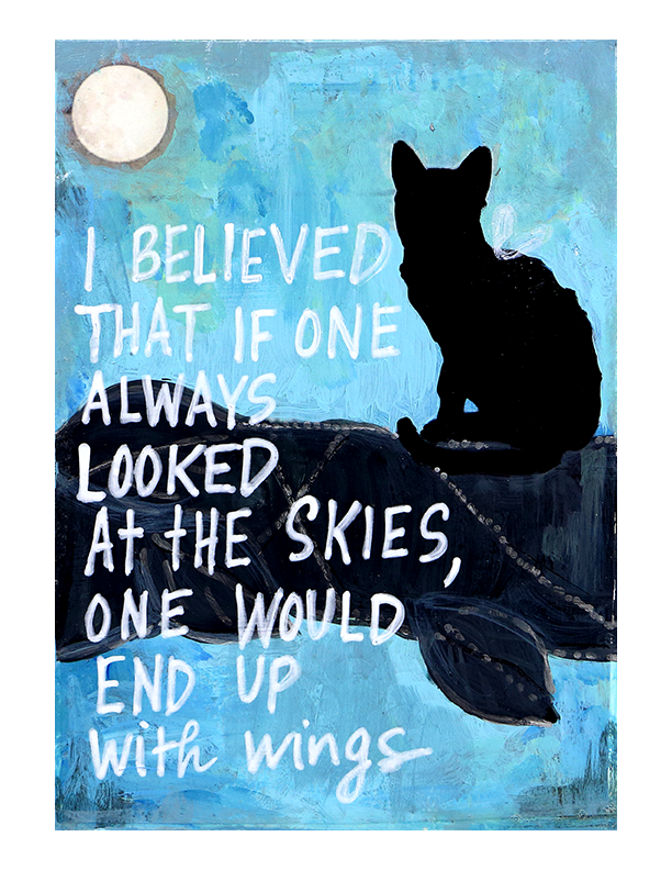 Black Cat with Wings Print