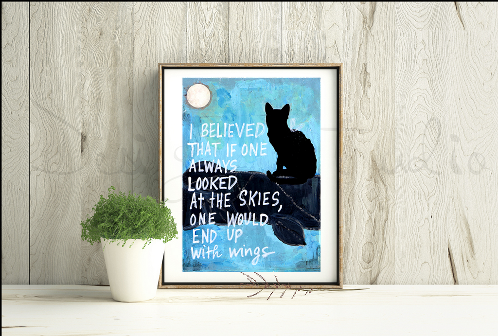 Black Cat with Wings Print