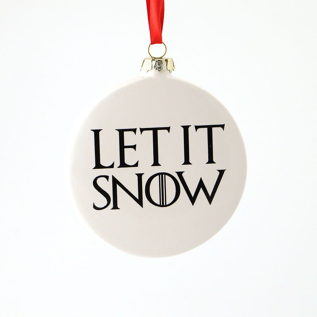 
Double sided ornament feature Game of Thrones Direwolf and "LET IT SNOW" on reverse side.
Winter i