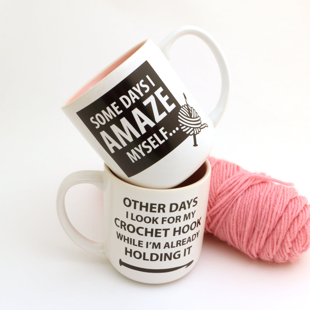 Crochet mug, I amaze myself,  funny gift for someone who crochets