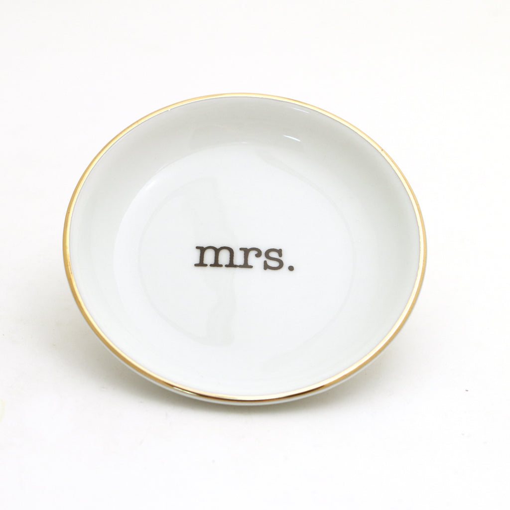 Mrs. Ring Dish with 22k Gold Accents, Bridal shower or engagement gift