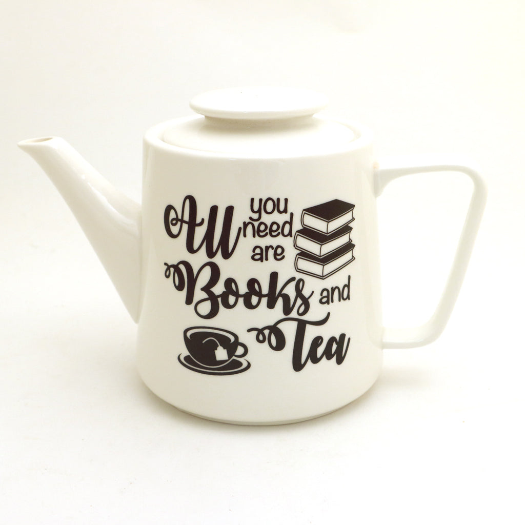 Books and Tea teapot, porcelain teapot, gift for reader and tea drinker