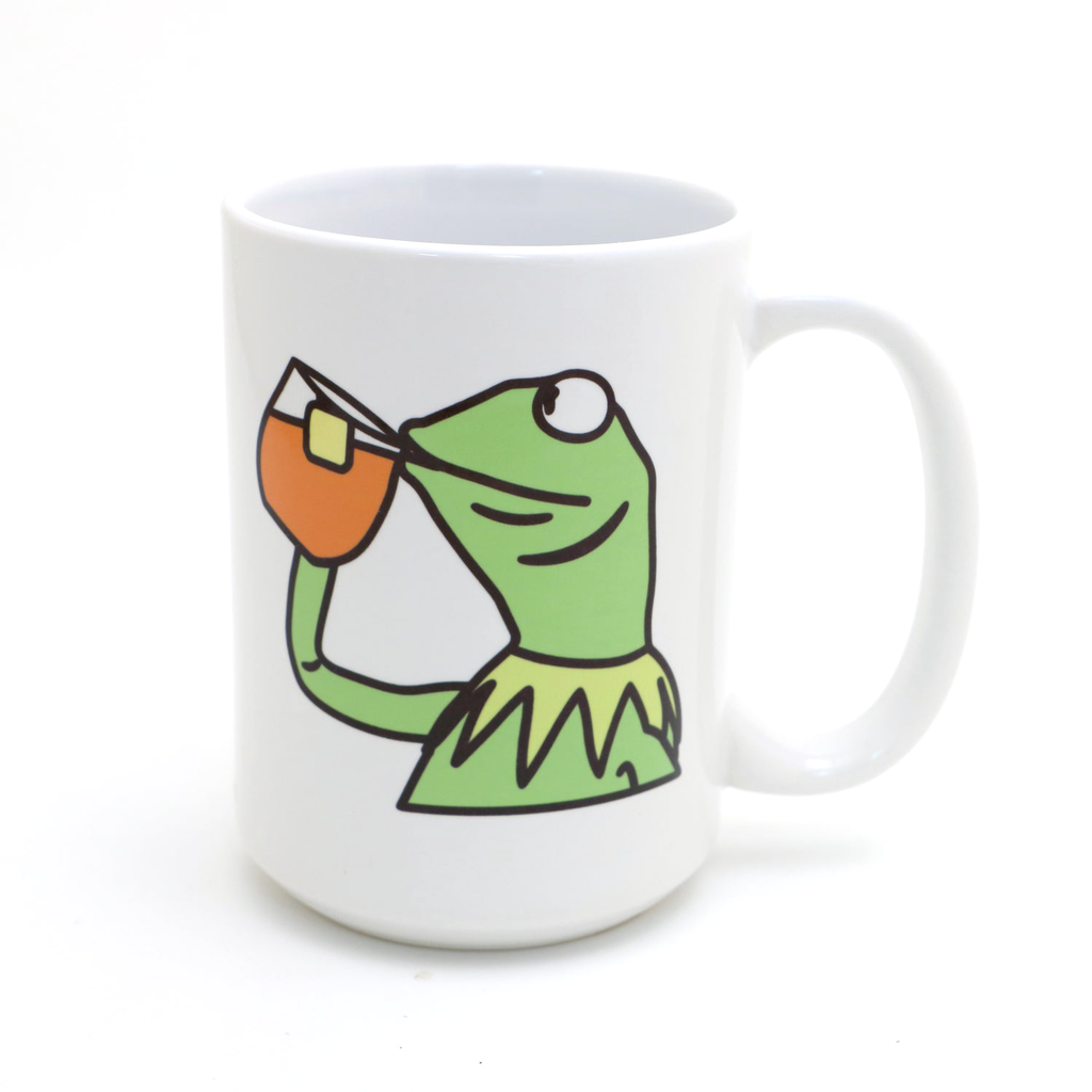 Kermit drinking tea 15oz mug, Internet meme mug, tea lizard