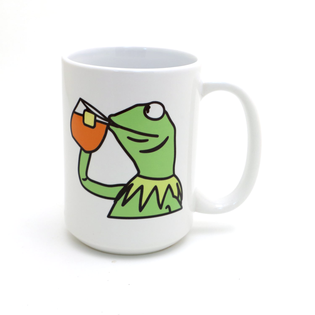Kermit drinking tea 15oz mug, Internet meme mug, tea lizard