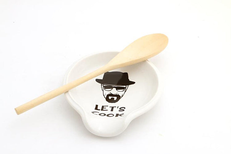 family Kitchen Funny Kitchen White Ceramic Spoon Rests, Let's Cook Coffee  Tea Spoon Rest Holder for Men, Friends, Chef New House Housewarming Gift