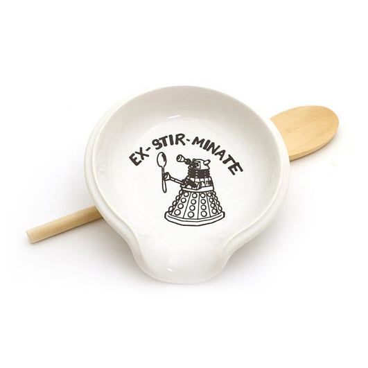 Ceramic spoon rest is a fan art tribute to Doctor Who and features a parody of the dalek with the t