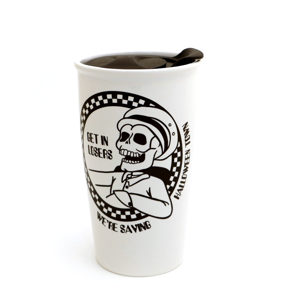 Halloweentown travel mug, Get in losers, skeleton mug, funny travel mug