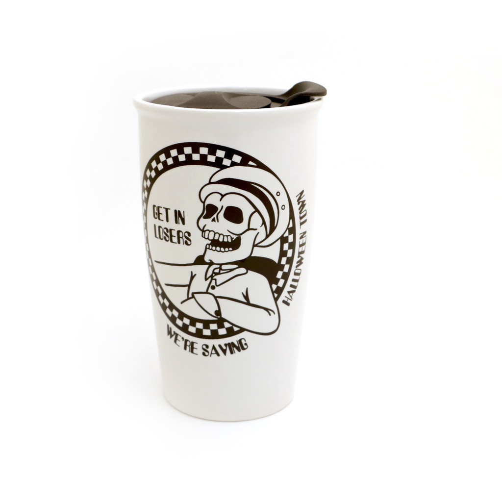 Halloweentown travel mug, Get in losers, skeleton mug, funny travel mug