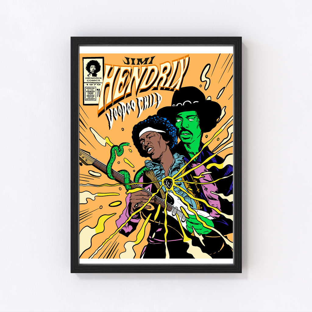 Jimi Hendrix Print, fake comic book cover, original art by Jesse Veasey