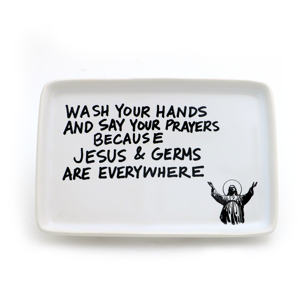 Jesus and Germs Soap Dish, funny soapdish, bathroom decor, LennyMud by Lorrie Veasey