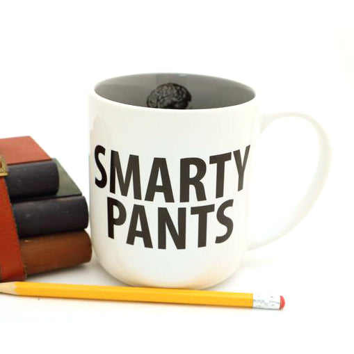 
Smarty Pants mug. Great gift for a teacher, graduate, or nerdy intellectual. Features text on the 