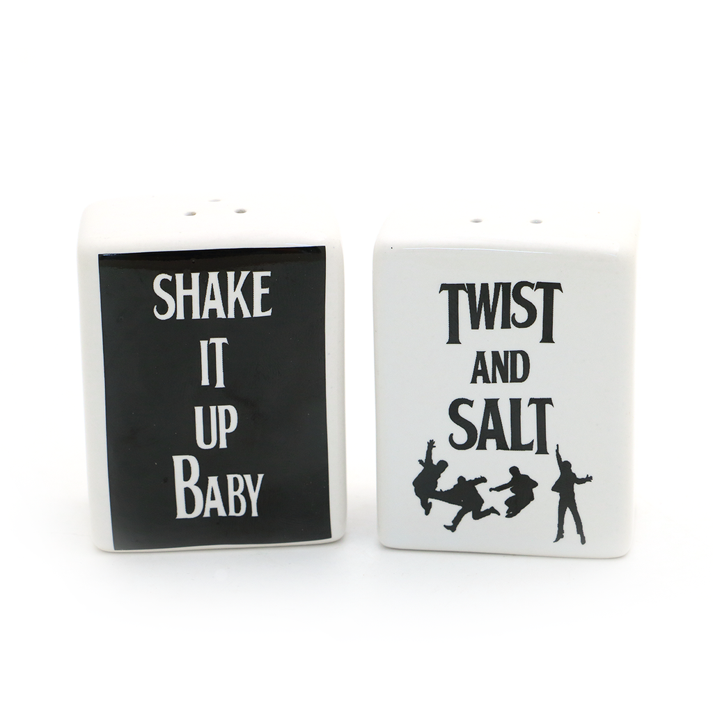 
Beatles parody salt and pepper shakers read SHAKE IT UP BABY and TWIST AND SALT.¬† My tribute to t