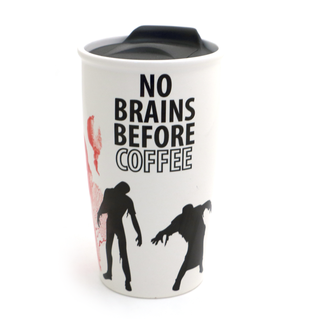 Zombie Travel Mug, No Brains Before Coffee